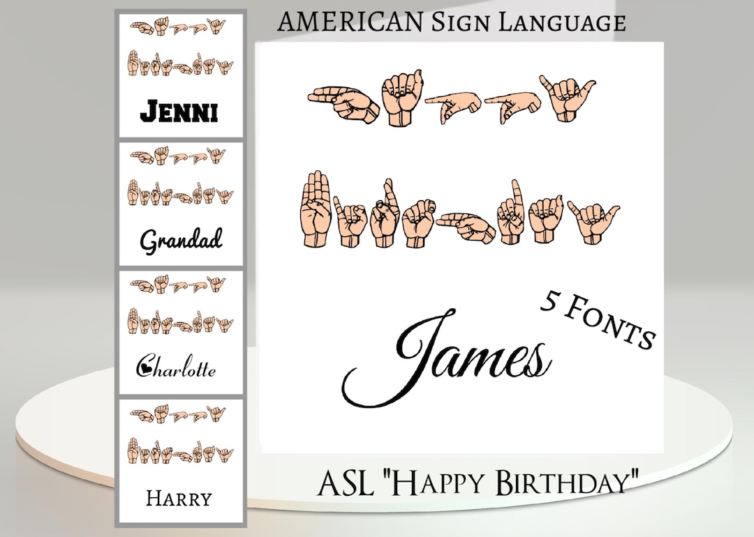 ASL Birthday Card: Add Your Text + Name, Inside Message, 5 Fonts. Happy ...