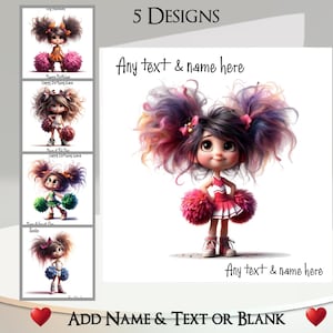 Carte de pom-pom girl : ajoutez votre texte et votre nom, message à l'intérieur, 5 modèles, Filles, original, football américain, match, États-Unis, sport, pompons, gymnastique