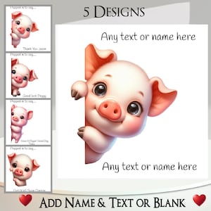 豚のカード: テキスト + 名前を追加、内側のメッセージ、5 つのデザイン、豚、子豚、幸せな豚、かわいい子豚、かわいい豚、甘い、赤ちゃん豚、農場、農場
