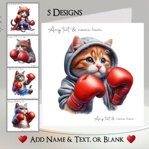 Boxende Katzen Karte: Fügen Sie Ihren Text + Name ~ Innere Nachricht ~ Personalisiert, Boxer, Boxkampf, Boxhandschuhe, Boxring, Kampf, Punsch, Sport