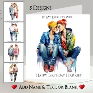 Carte couple LBGTQ : ajoutez votre texte et votre nom ~ message intérieur ~ épouse, petite amie, partenaire, couple de même sexe, Gay Pride, amour, histoire d'amour, soeur, ami