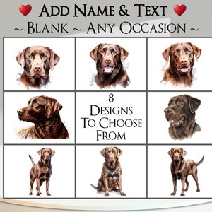 Tarjeta de Labrador: agregue su texto + nombre ~ Mensaje interior ~ Cualquier ocasión o en blanco ~ Labrador de chocolate, Labrador, Canino, Retrato de perro, Mascota, Perro