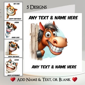 Carte d'animal furtivement : ajoutez votre texte et votre nom ~ 5 modèles au choix ~ message à l'intérieur ~ chat, chien, cheval, animal de compagnie, animal, drôle, sourire, dents
