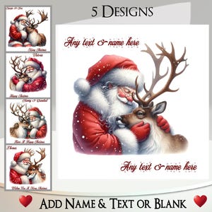 Weihnachtskarte: Fügen Sie Ihren Text + Namen hinzu, Innenseite Nachricht, 5 Designs: Weihnachtsmann, Weihnachtsmann, St. Nikolaus, Rentier, Hirsch, Traditionell, Yule