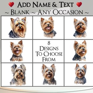 Biglietto d'auguri Yorkie: aggiungi il tuo testo + nome ~ Messaggio interno ~ Qualsiasi occasione o vuoto ~ Yorkshire Terrier, cane, animale domestico, canino, ritratto di cane