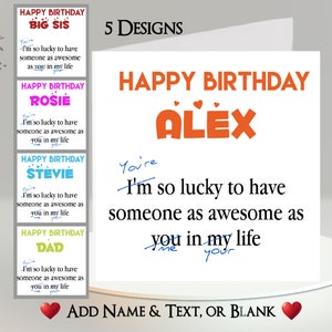 Carte d'anniversaire amusante de la chance de m'avoir : ajoutez votre texte et votre nom ~ message à l'intérieur ~ drôle, humoristique, sarcastique, spirituel, grossier, pour lui, pour elle