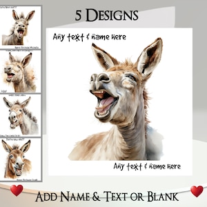 Carte d'âne qui rit : ajoutez votre texte, ajoutez votre nom ~ message à l'intérieur ~ âne coquin, portrait d'âne, âne, Burro, mule, âne souriant