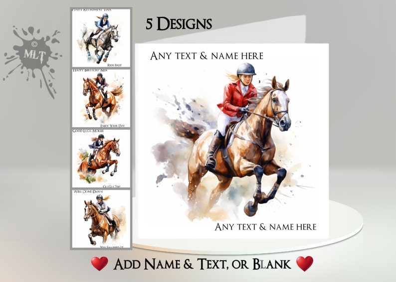 Horse Rider Card: Add Your Text + Name ~ 5 Designs to Choose From ...