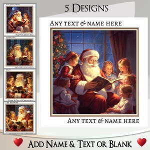 Cartão de Natal: Adicione seu texto + nome, mensagem interna, 5 designs, Pai Natal, Papai Noel, São Nicolau, Crianças, Livro, Tradicional, Yule