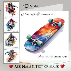 Skateboard Card: Aggiungi il tuo testo + nome ~ Messaggio interno ~ Personalizzato, Skateboarding, Skater, Heelflip, Kickflip, Skatepark, Tavola, Sport