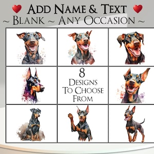 Dobermann-kaart: voeg je tekst + naam toe ~ binnenbericht ~ elke gelegenheid of blanco ~ Dobermann-pinscher, hond, portret, huisdier, hond