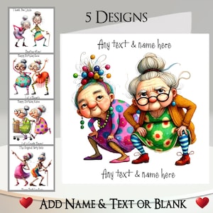 Tarjeta de Mejores Amigas: Agrega tu Nombre + Texto, Mensaje Interior, 5 Diseños. Mejores Amigas, Hermanas, Señoras Mayores Excéntricas, Personas Mayores, Jubiladas, Divertidas, Humorísticas