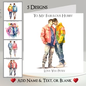 Carte couple LBGTQ : ajoutez votre texte et votre nom ~ message intérieur ~ Mari, petit ami, partenaire, couple de même sexe, Gay Pride, amour, romance