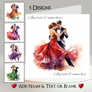 Tarjeta de bailarines de salón: agregue su texto + nombre ~ Mensaje interior ~ Pareja de baile de salón, Vals, Quickstep, Recital de baile, Bailarines, Bailarín, Música