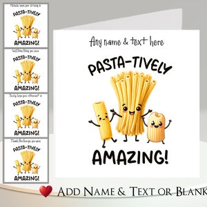Grappige pastakaart: gepersonaliseerd ~ voeg je tekst + naam toe ~ binnenbericht ~ spaghetti, conchiglie, rigatoni, Italiaans, Italië, grappig, woordspeling