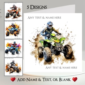Quadkaart: tekst + naam toevoegen ~ bericht binnenin ~ gepersonaliseerd, quad, quad, motorrijder, motorrijder, offroadfiets, quad, terreinfiets