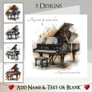 Pianokaart: tekst en naam toevoegen ~ binnenbericht ~ vleugel, keyboard, pianist, muzikant, muziekinstrument, overweging, concert