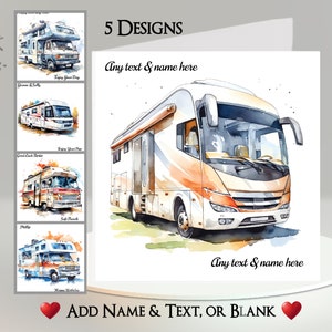 Camperkaart: tekst + naam toevoegen ~ 5 ontwerpen om uit te kiezen ~ bericht aan de binnenkant ~ camper, camper, camping, busje, tourer, reis, vakantie