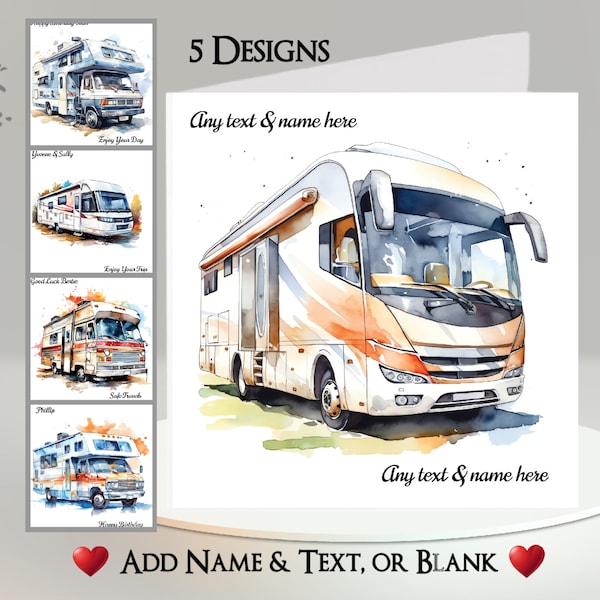 Motorhome Card: Add Your Text + Name ~ 5 Designs To Choose From~ Inside Message ~ RV, Camper Van, Camping, Van, Tourer, Trip, Vacation