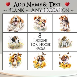 Beagle Karte: Fügen Sie Ihren Text + Name ~ innere Nachricht ~ jede Gelegenheit oder leer ~ Hund, Hundeporträt, Haustier, Welpe, Beagle, Windhund