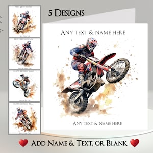 Tarjeta de Motocross: Agrega tu texto + Nombre ~ Mensaje interior ~ Personalizada, Moto, Moto de Scramble, Moto de Trial, MX, Motocicleta, Bicicleta, Motocross