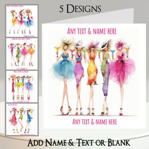 Biglietto Besties: aggiungi il tuo nome + testo, messaggio interno, 5 design. Migliori amiche, sorelle, ragazza eccentrica, cocktail, drink, alcol, glamour