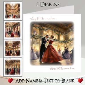 Tarjeta de Navidad: agrega tu texto + nombre, mensaje interior, 5 diseños, bailarina, baile de salón, baile, árbol de Navidad, vestido de gala, baile de salón