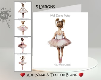 Carte ballerine : ajoutez votre texte et votre nom ~ 5 motifs ~ message intérieur ~ Ballet, chaussons de danse, danse, danse, tutu, récital de danse, musique