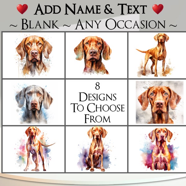 Vizsla Card: Add Your Text + Name ~ FREE MESSAGE INSIDE ~ Any Occasion ~ Vizsla, Hunting Dog, Hungarian Dog, Pet, Canine, Dog Portrait