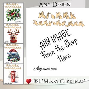 BSL-Weihnachtskarte: Fügen Sie Ihren Text + Namen, innere Nachricht, wählen Sie ein beliebiges Design aus dem Shop, "Frohe Weihnachten" in britischer Gebärdensprache, BSL