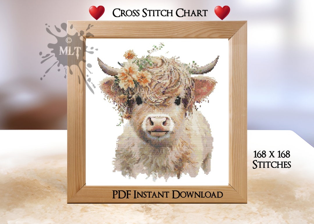 Highland Cow Counted Cross Stitch Chart Instant PDF Download. Etsy