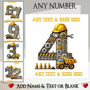 NUMBERS: Construction Card. Add Your Name + Text, Inside Message. ANY number, Construction, Builder, Milestone Birthday, Age, Anniversary