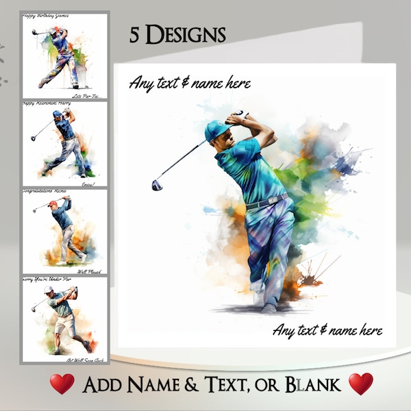 Golf Card: Add Your Text + Name ~ Inside Message ~ Personalised, Golf Bag, Golf Clubs, Golfing, Par, Putt, Tee, Caddie, Golf Course, Sport