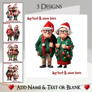 Carte de Noël : ajoutez votre texte et votre nom, message à l'intérieur, 5 modèles, couple amusant, personne âgée, vieux, grincheux, en colère, bonnet de Noel, drôle, comique
