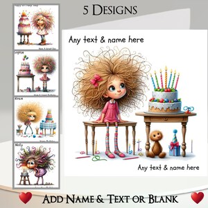 Carte d'anniversaire de fille : ajoutez votre texte et votre nom, message à l'intérieur, 5 modèles, gâteau d'anniversaire, bougies, original, fantaisiste, peluche, cadeau, dessin