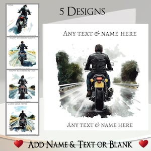 Biglietto d'auguri per moto: aggiungi il tuo testo + nome, messaggio interno, 5 design. Personalizzato, Moto, Bici, Motociclista, Motociclisti, Pilota, Uscita, Prova, MOD