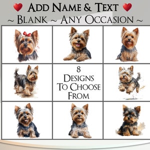 Tarjeta de Yorkie: agregue su texto + nombre ~ Mensaje interior ~ Cualquier ocasión ~ Yorkshire Terrier, perro, mascota, canino, retrato de perro, terrier, perro pequeño