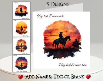 Biglietto D'auguri Artery8 Con Cowboy Astratto A Cavallo: Bianco Interno, Con Busta, 17,5x12,5 Cm, Per Lui/lei
