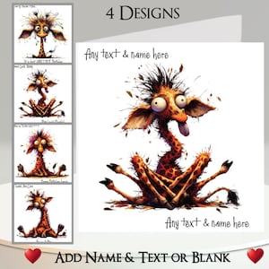 Carte girafe : ajoutez votre texte et votre nom, message à l'intérieur, 4 modèles, girafe originale, Surprise, drôle, fantaisiste, zoo, safari, dessin animé
