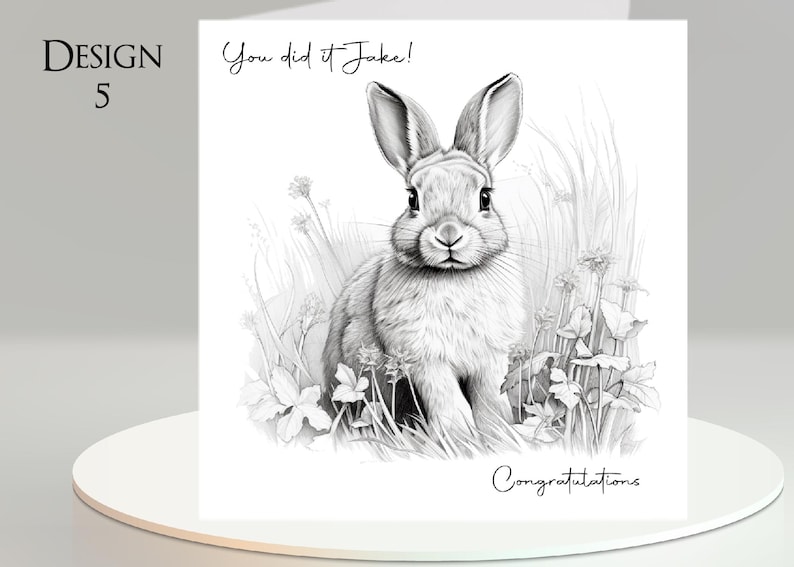 Congratulations Rabbit Rabbit Card: Add Your Text + Name, Inside Message, or Blank. 5 Designs ...