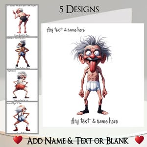 Carte d'homme twerking : ajoutez votre nom + texte, message à l'intérieur, 5 modèles, vieil homme original, personne âgée, OAP, sous-vêtements, pantalon, drôle, humoristique