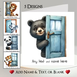 Carte animalière furtive : ajoutez votre texte et votre nom ~ 5 modèles au choix ~ message à l'intérieur ~ lion, éléphant, ours, panda, tigre, porte ouverte