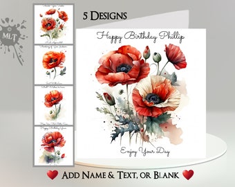 Poppy Card: Add Your Text + Name ~ Inside Message ~ Red Poppies, Poppy, Red Flowers, Floral, Bouquet, Flowers, Wild Flowers, Poppy Seed