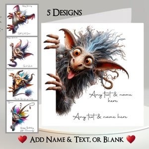 Carta animale alieno: aggiungi il tuo testo + nome ~Messaggio interno ~ Animali strani, magici, mistici, alieni, fantasy, animali carini, creature, fantascienza