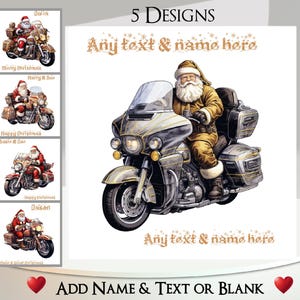 Weihnachtskarte: Füge deinen Namen, Text, Nachricht, 5 Designs, Weihnachtsmann Biker, Santa Biker, Motorrad, Fahrrad, Biker hinzu