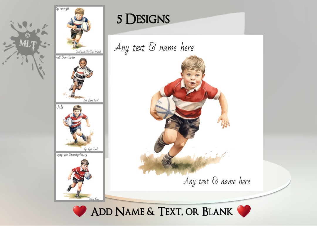 Rugby Card: Add Your Text + Name, Inside Message, or Blank. 5 Designs ...