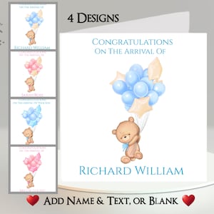 Carte pour nouveau-né : ajoutez votre nom + texte ~ 4 modèles au choix ~ message intérieur ~ nouveau-né, bébé, peluche, fils, fille, nouveaux parents