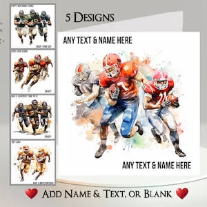 Carte de football américain : ajoutez votre texte et votre nom ~Message intérieur~ Football, joueur de football, touché, quarterback, match de football, États-Unis, sport