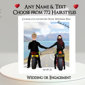 Biker-trouwkaart: tekst en naam toevoegen, haar kiezen ~ binnenbericht ~ huwelijk, bruiloft, verloving, motor, motorfiets, fiets, weg