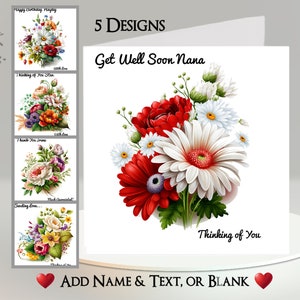 Fröhliche Blumen Karte: Fügen Sie Ihren Text + Namen hinzu ~ 5 Designs zur Auswahl ~ Innere Botschaft ~ helle Farben, Blumenstrauß, Floral, Regenbogen, Gänseblümchen